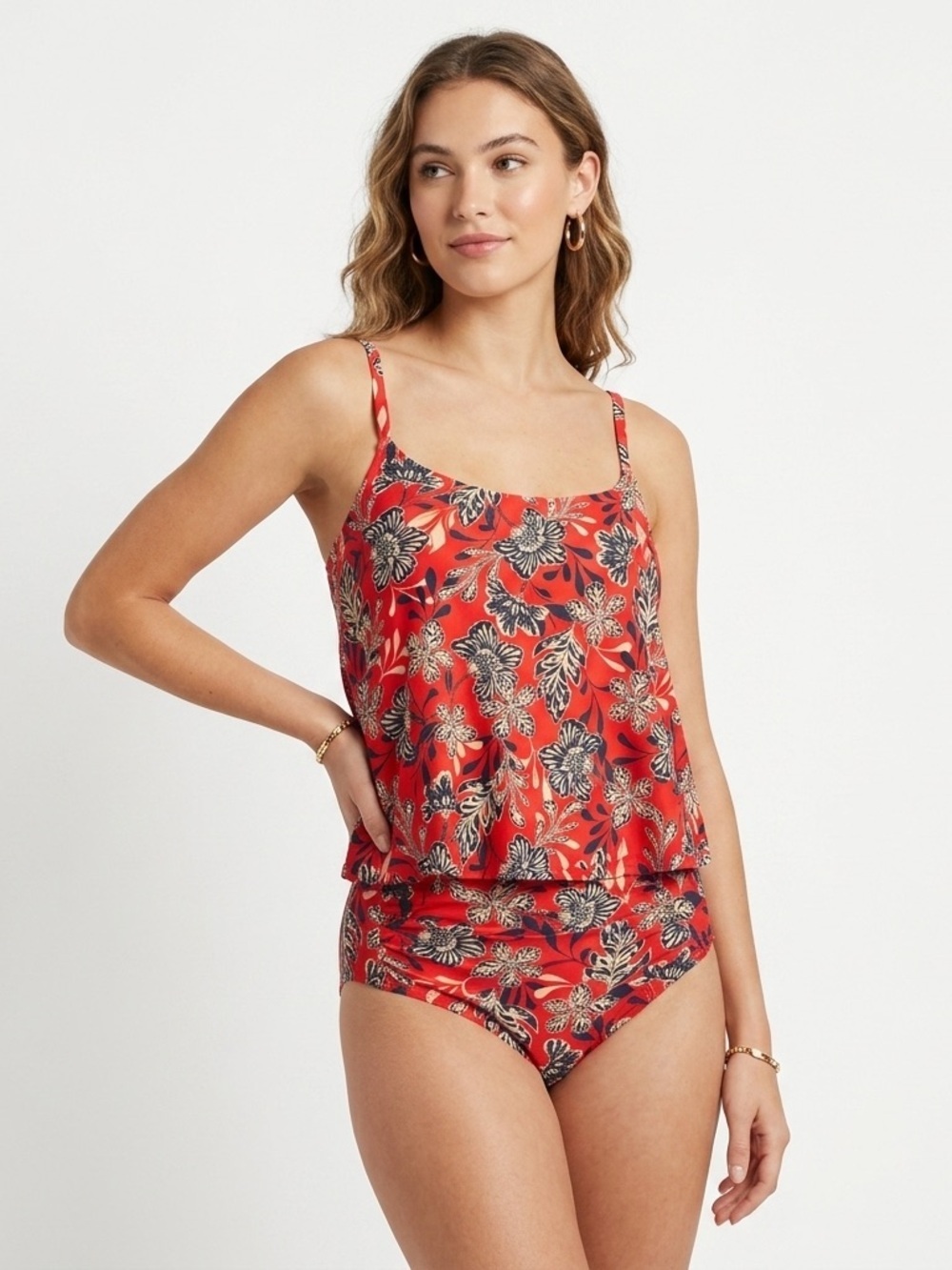 Garnet Hill 4 6 Red Floral Two Piece Tankini Swimsuit Set